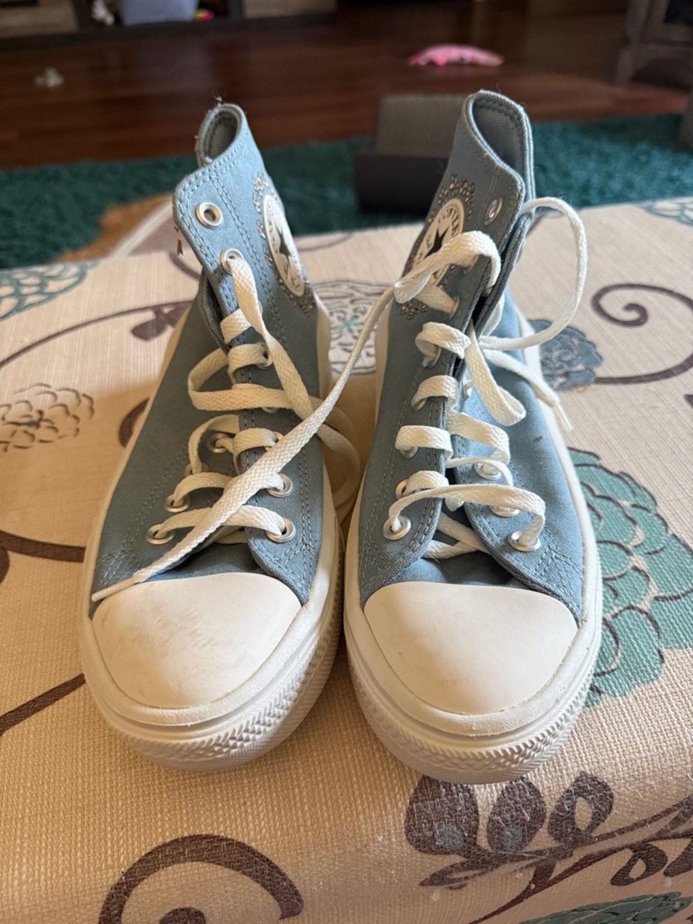 Converse Light Blue High Top Platform Sneakers